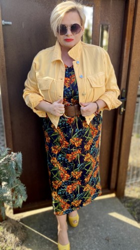 Sukienka MIDI 52/54 elastyczna, elegancka, całoroczna, biust 126/128 cm, tkanina DRESÓWKA, 95%  bawełny, naturalna, wygodna, na duży biust,  z kieszeniami