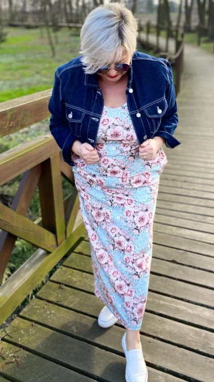 Sukienka 40/42 biust 112/114 cm,  naturalna , plus size,  na duży biust, długa, całoroczna, z elastycznej bawełny, JASNA, PASTELOWA, BEŻOWA, W KWIATY